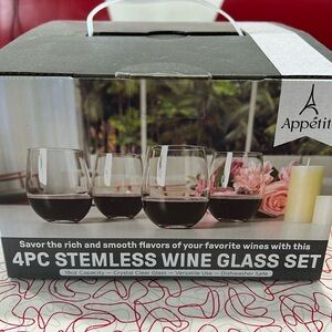 Brand new Appetit 4 Piece Stemless Wine Glass Set